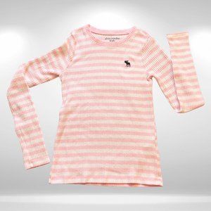 Abercrombie & Fitch Kids Pink & White Striped Long Sleeve Crewneck Sweater